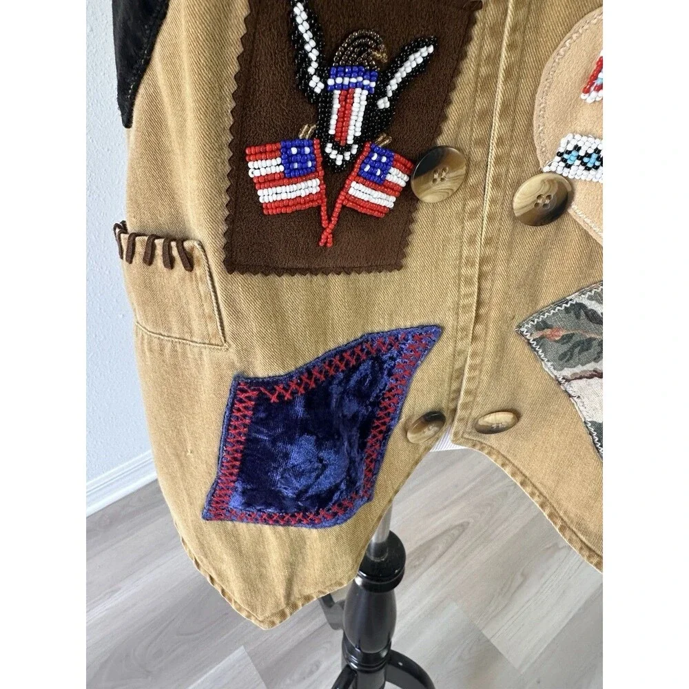 Cambridge Dry Goods Western Vest Open Front Patchwork Quilted Medium M - Picture 7 of 13